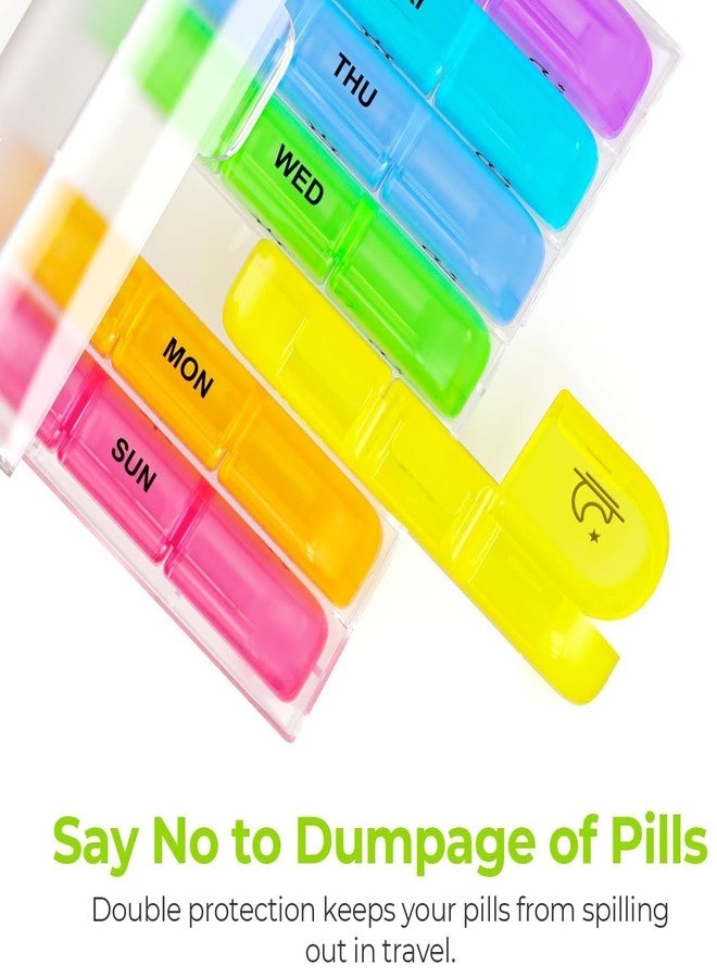 THEODORE weekly pill organizer 3 times a day, portable travel pill box 7 day with large compartments moisture-proof pill case for vitamin, Medicine, pills (Medicine Organizer Box) (Multicolor) - Image 3